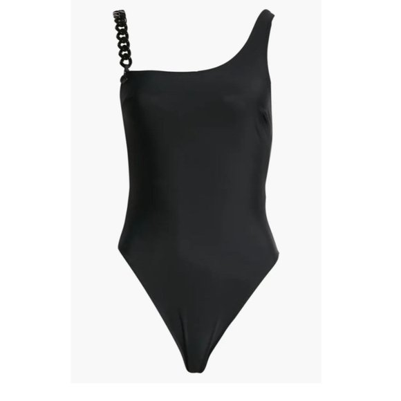 Stella McCartney One Piece Swimsuit Small Black Falabella Chain Detail Italy NEW - Picture 4 of 16